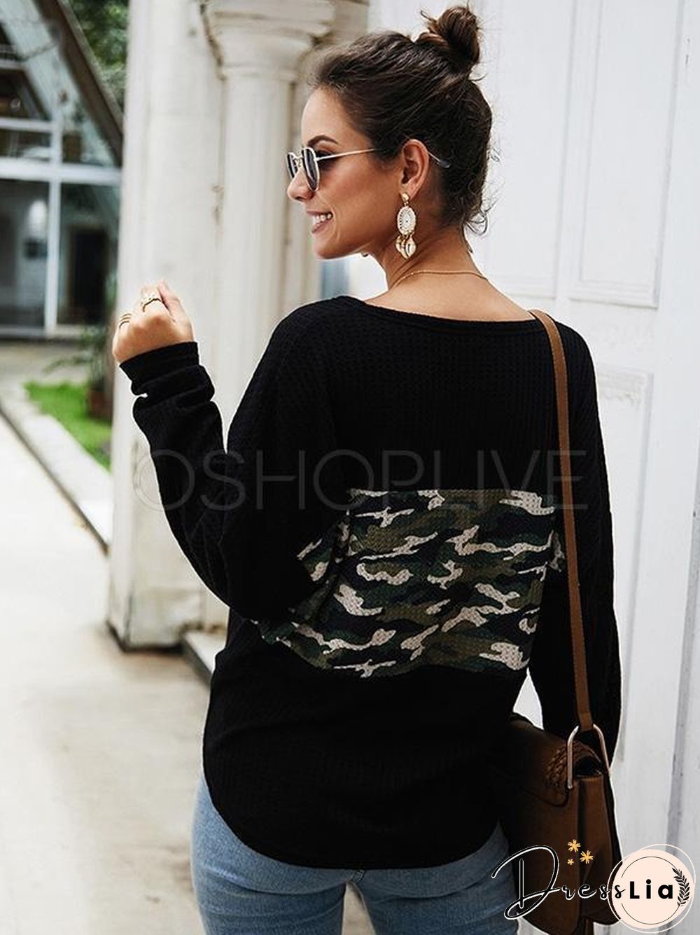 Camouflage Stitching V-neck Knit Sweater