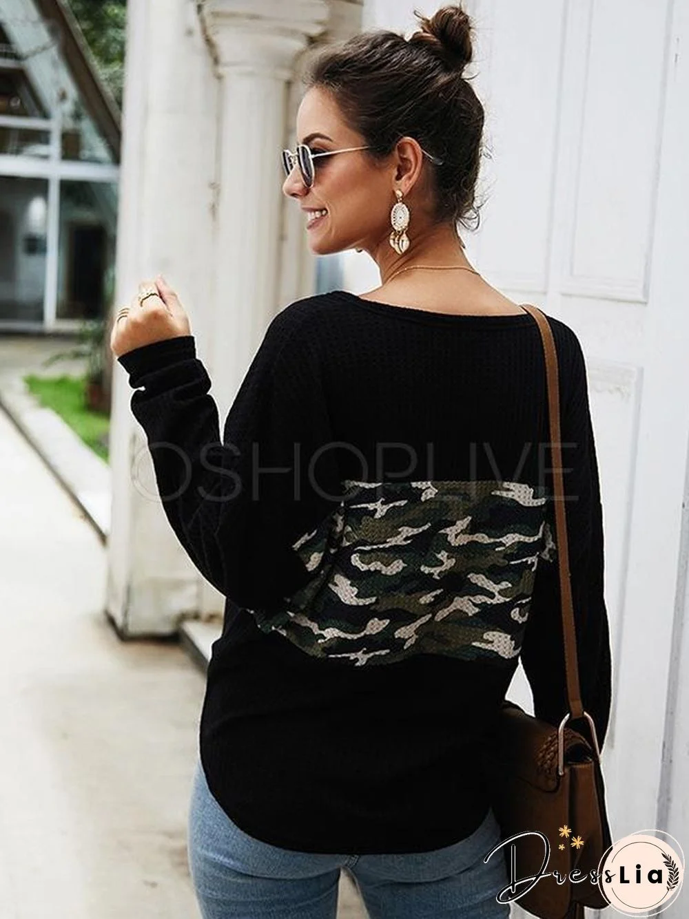 Camouflage Stitching V-neck Knit Sweater