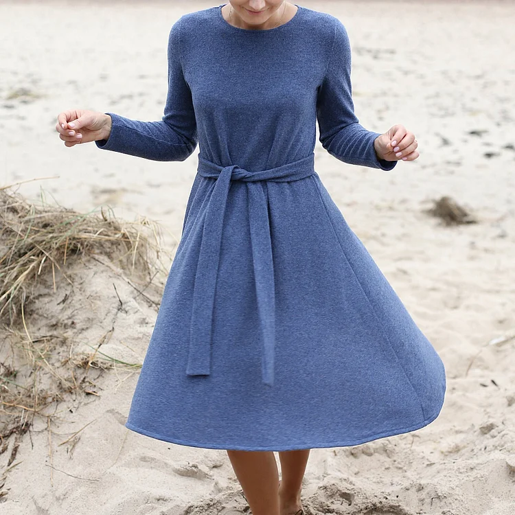 Elegant A-Line With Belt Knitting Wool Midi Dress