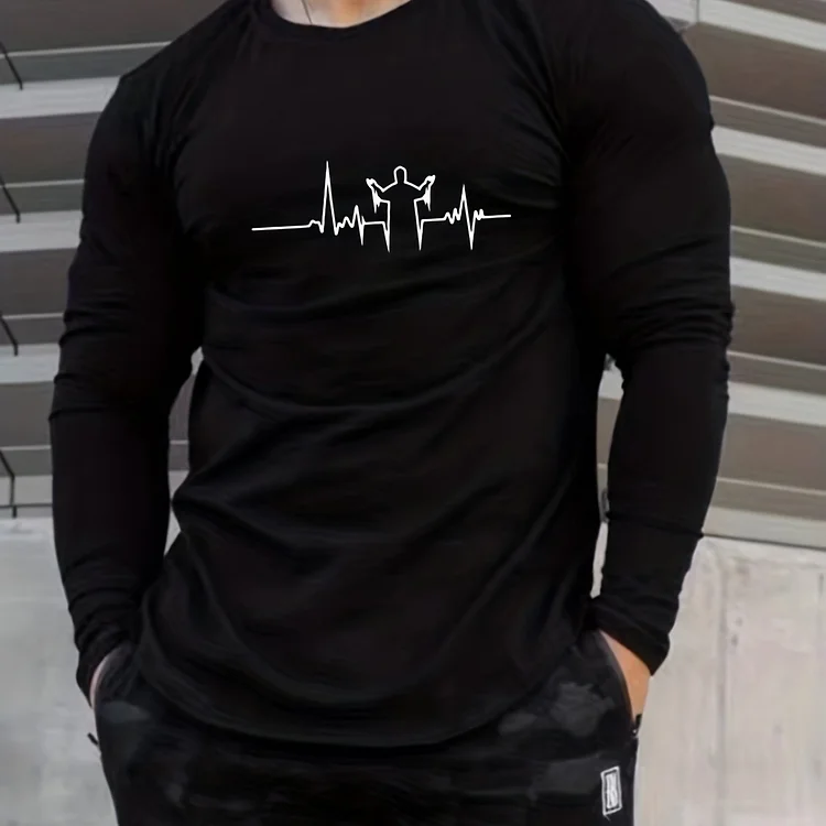 CAMEL COUPONS Trendy God Print Men's Casual Comfy Long Sleeve T-shirt, Men's Graphic Clothes For Spring Summer Autumn, Tops For Men