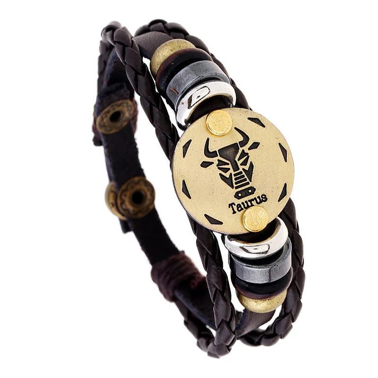 Taurus - Retro Zodiac Sign Leather Wrist Band Bracelet