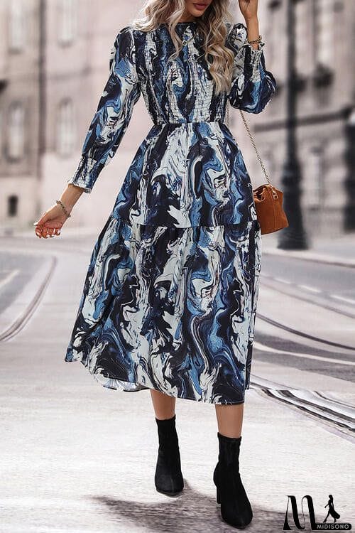 MidiSono - Printed Smocked Ruffle Hem Dress