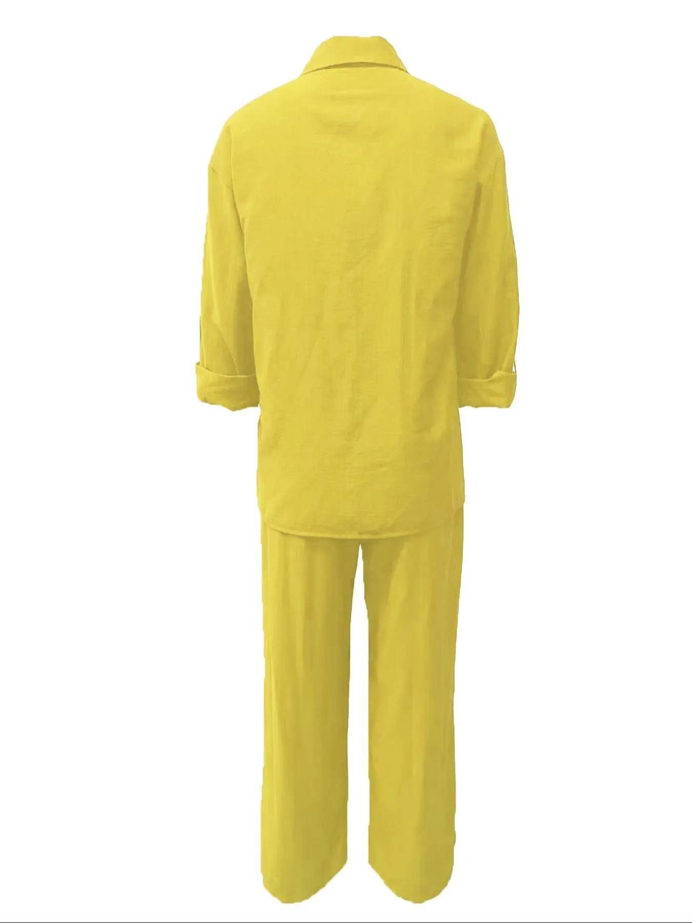 Women's Solid Color Shirt & Wide Leg Pants Set, Casual Fashion Cozy Breathable Two-piece Outfits for Daily Outdoor Wear, Women Clothes for Spring Fall