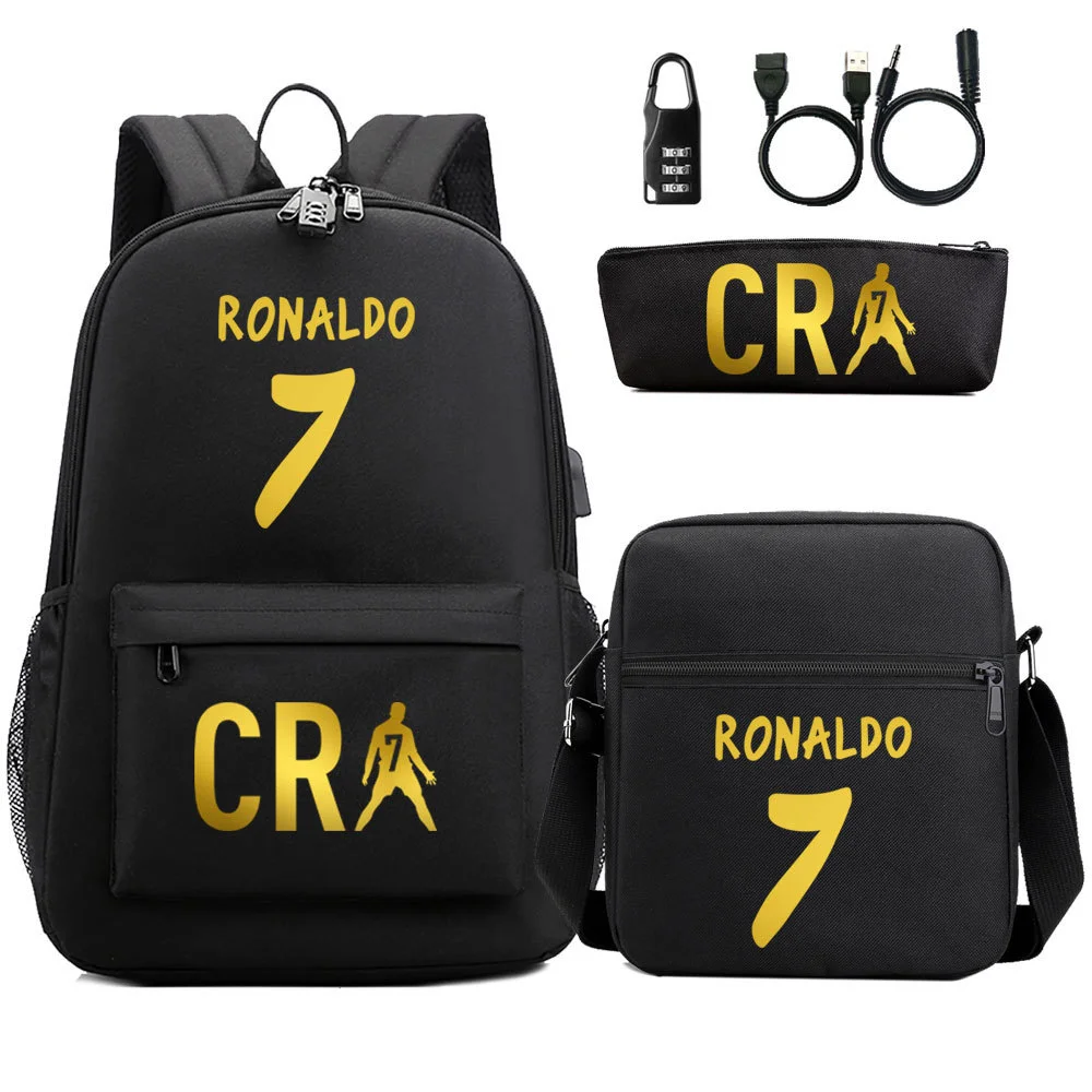 Buzzdaisy Cristiano Ronaldo-themed School Bag Set with USB Charging and Password Lock Function