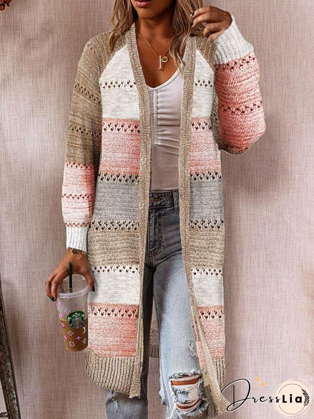 Color Block Hollow Sweater Cardigan
