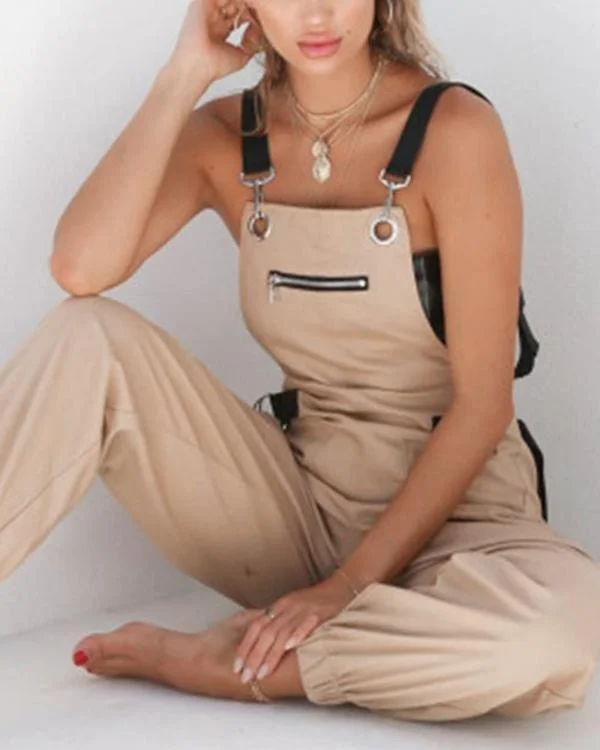 Ladies Adjustable Waist Loose Casual Bib Overalls Jumpsuits