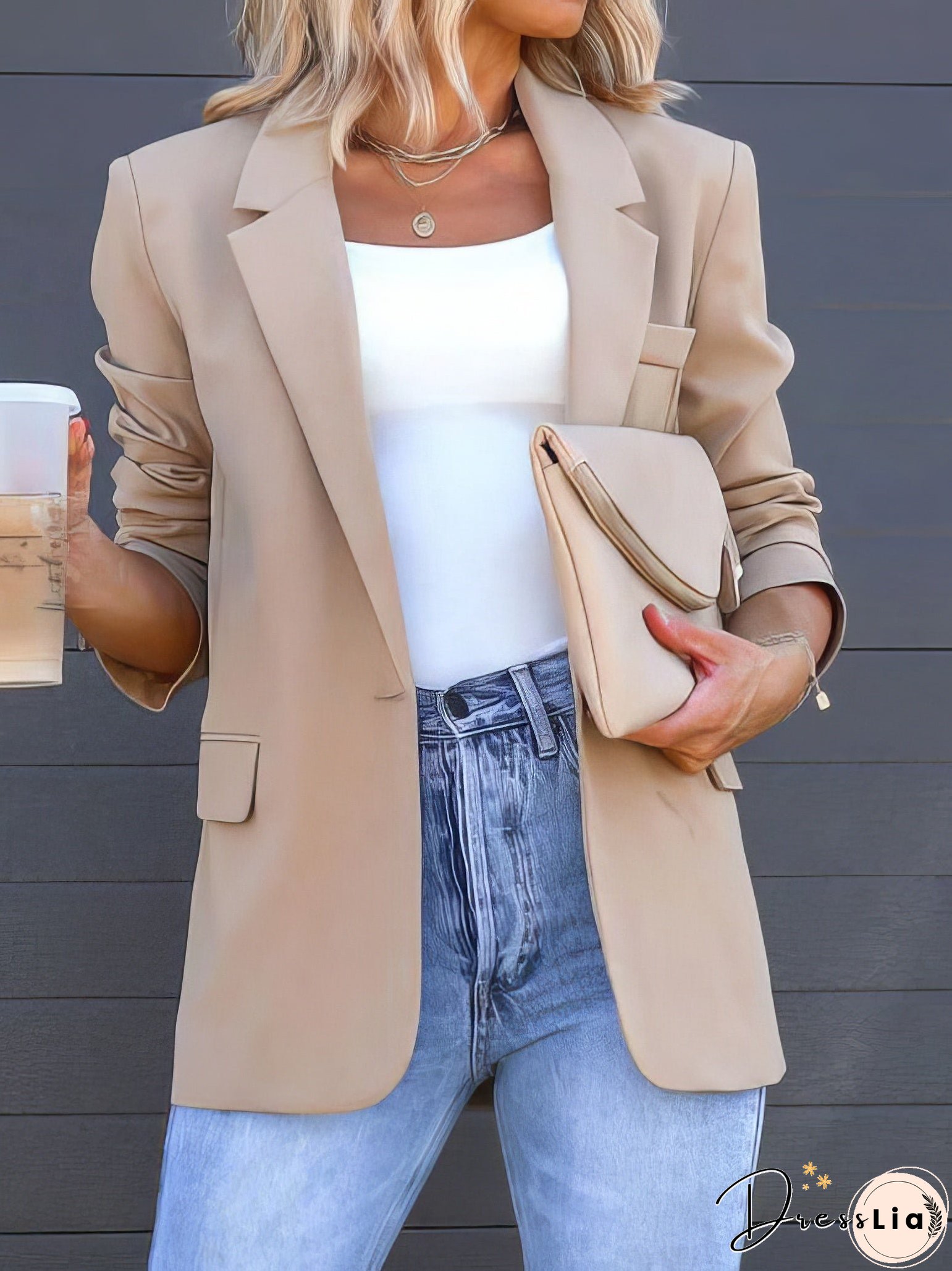 Casual Solid Lapel Slit Pocket Blazer