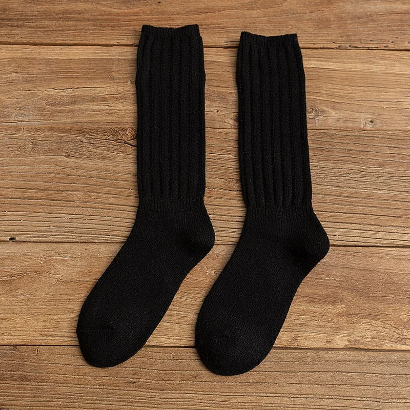 Solid Color Cotton Socks Autumn/Winter Warm Women's Socks Soft Comfortable Knitted Girls Casual Socks Middle Long Female Sox