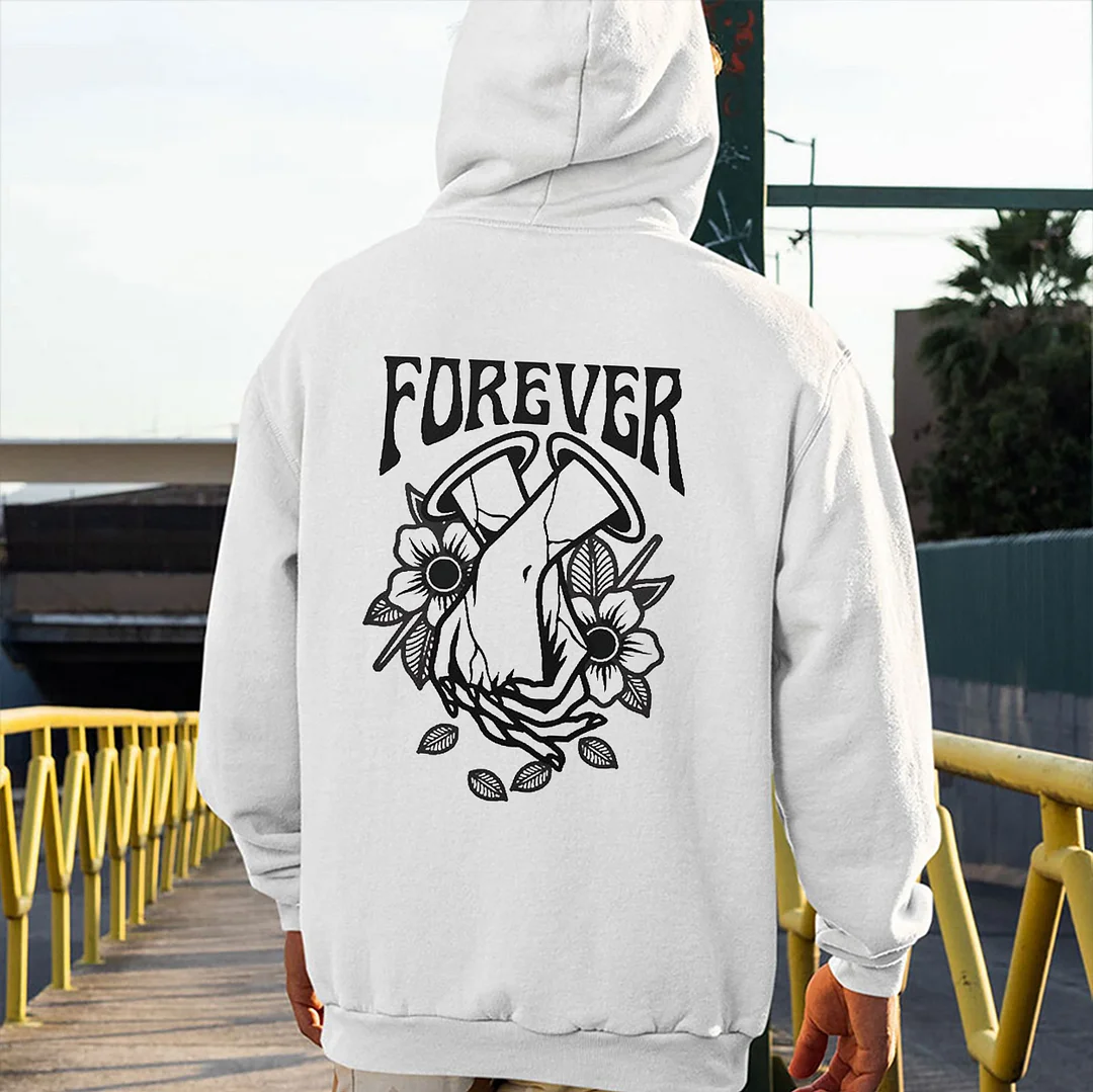 FOREVER Hand in Hand Flowers Graphic Casual White Print Hoodie