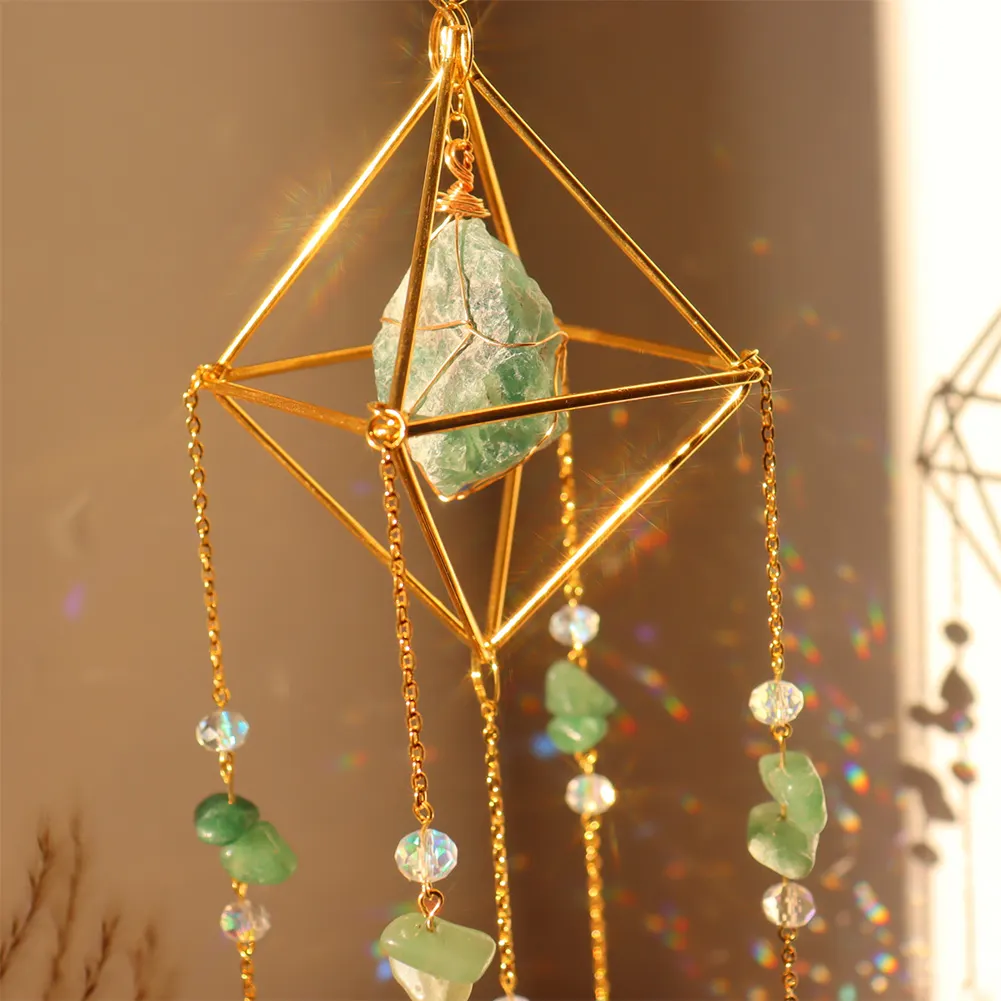 Crystal Wind Chimes Natural Stone Prism Light Catcher Garden Decor (Green)