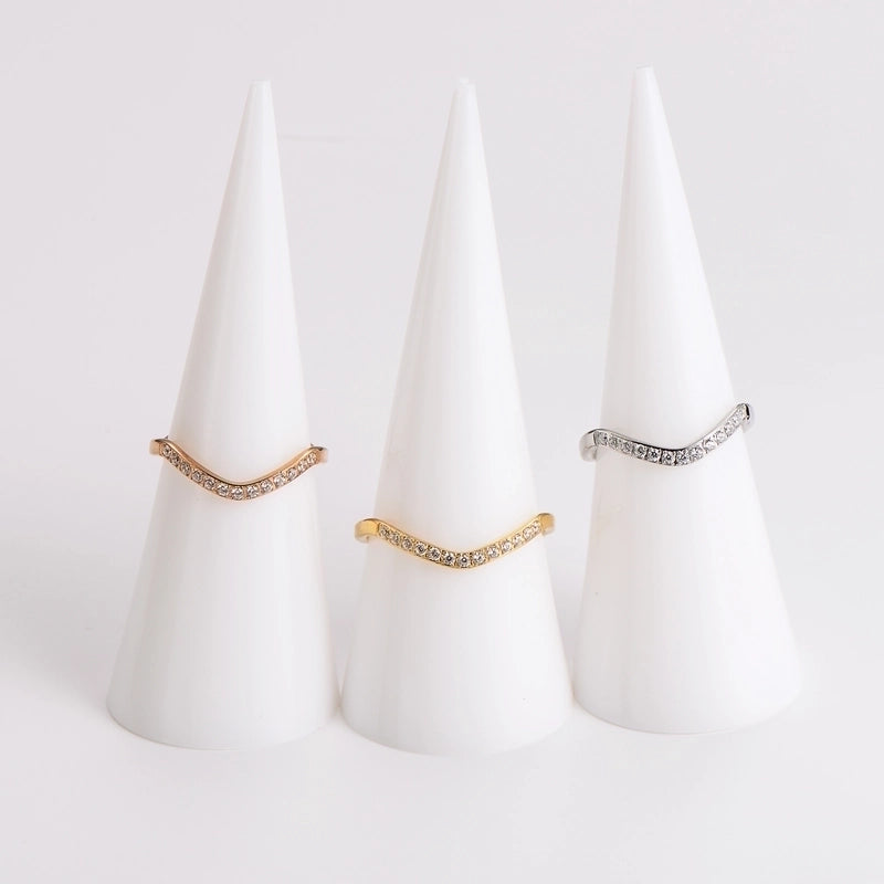 Elegant Basic Classic Style Waves 304 Stainless Steel Rhinestones 18K Gold Plated Rose Gold Plated Inlay Rings