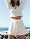 Solid Color Casual Knitting Sweater+Shorts Two-Piece Suits