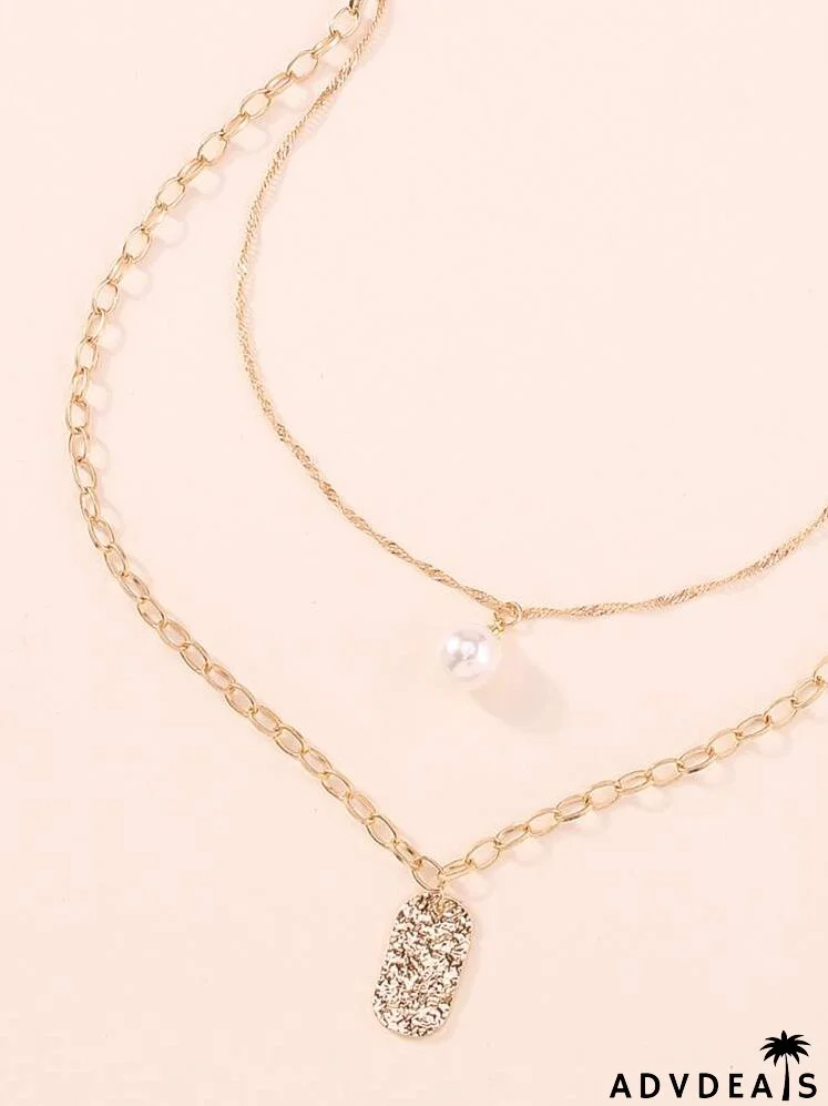 Faux Pearl Charm Layered Necklace