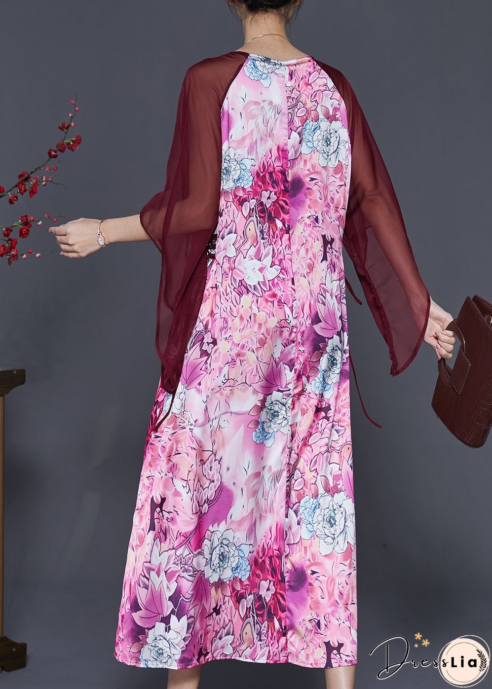 Modern Purple Square Collar Patchwork Print Chiffon Dresses Summer