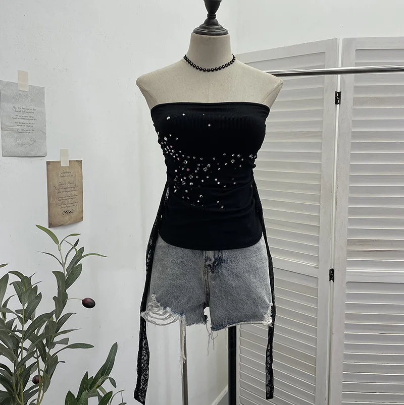 Nigikala Nigikala Diamond Splicing Lace-Back Strapped Braided Braided Braided Brae Folded Bra Sleeveless Top 1196