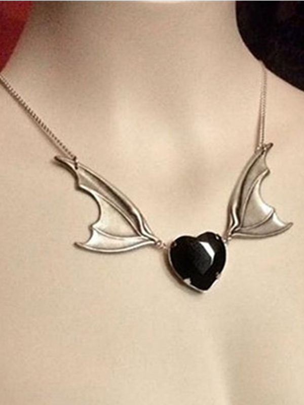 Heart Crystal Bat Necklace