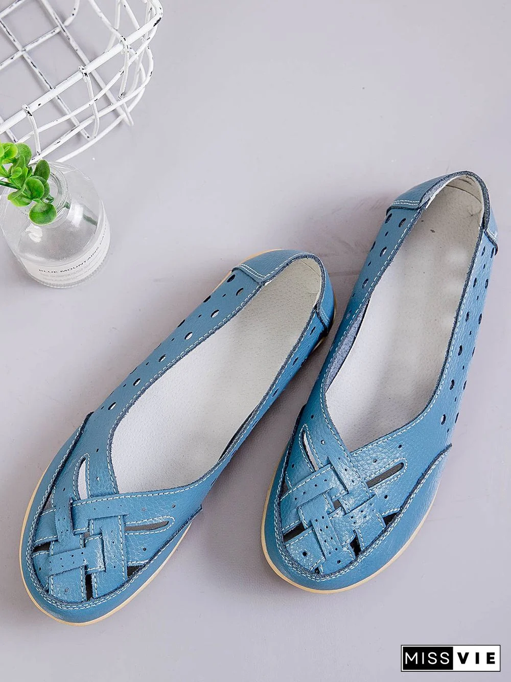 Hollow Leather Soft Sole Shoes