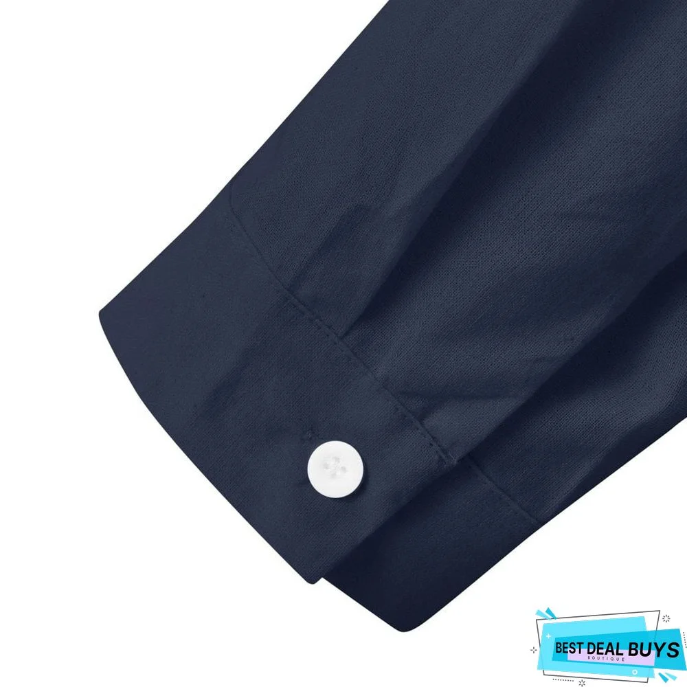 Men's Baggy Cotton Linen Solid Multi-Pocket Short Sleeve Turn-down Collar Shirts Linen