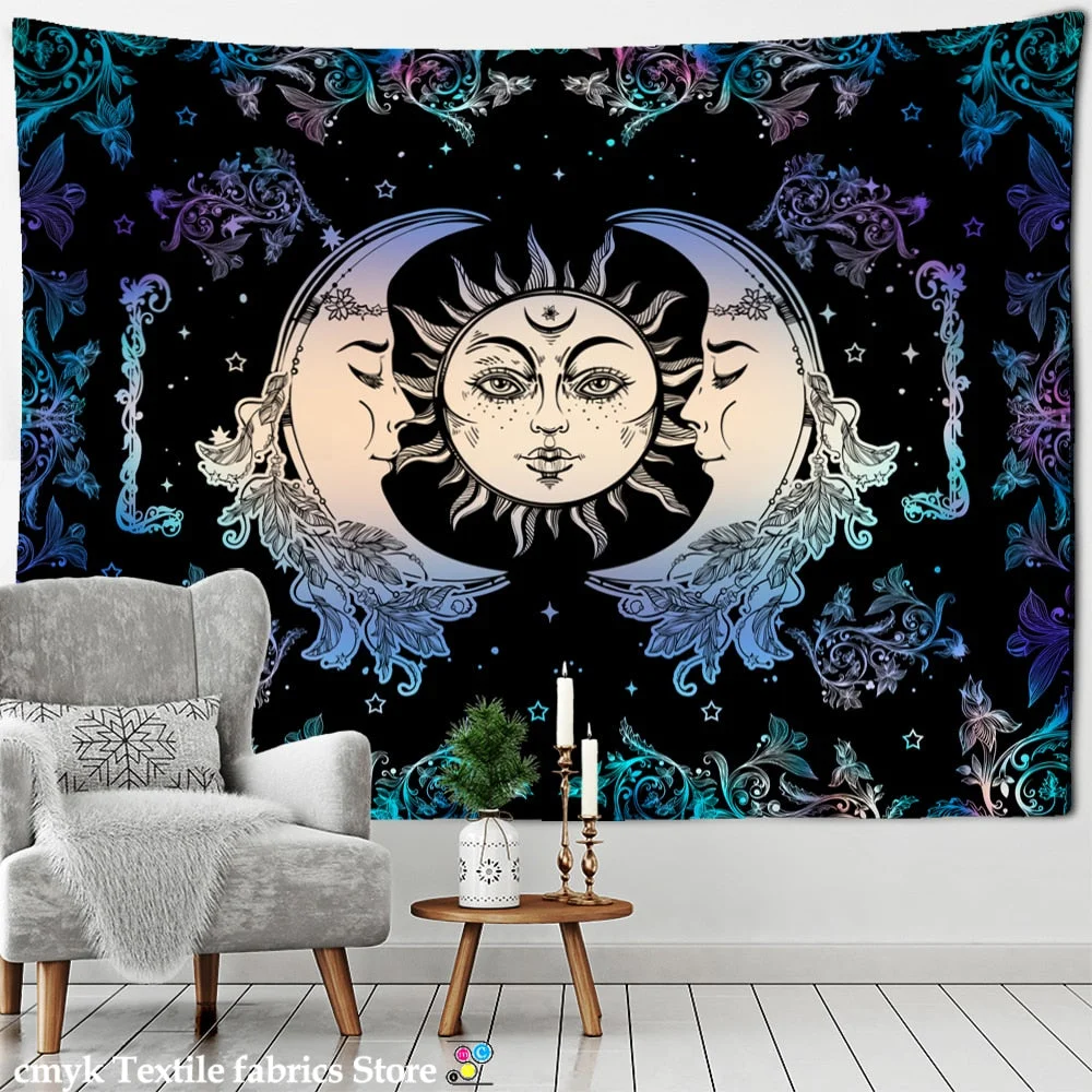 Colorful Sun Moon Tapestry Universe Psychedelic Witchcraft Hippie Tapiz Wall Hanging Room Home Decor