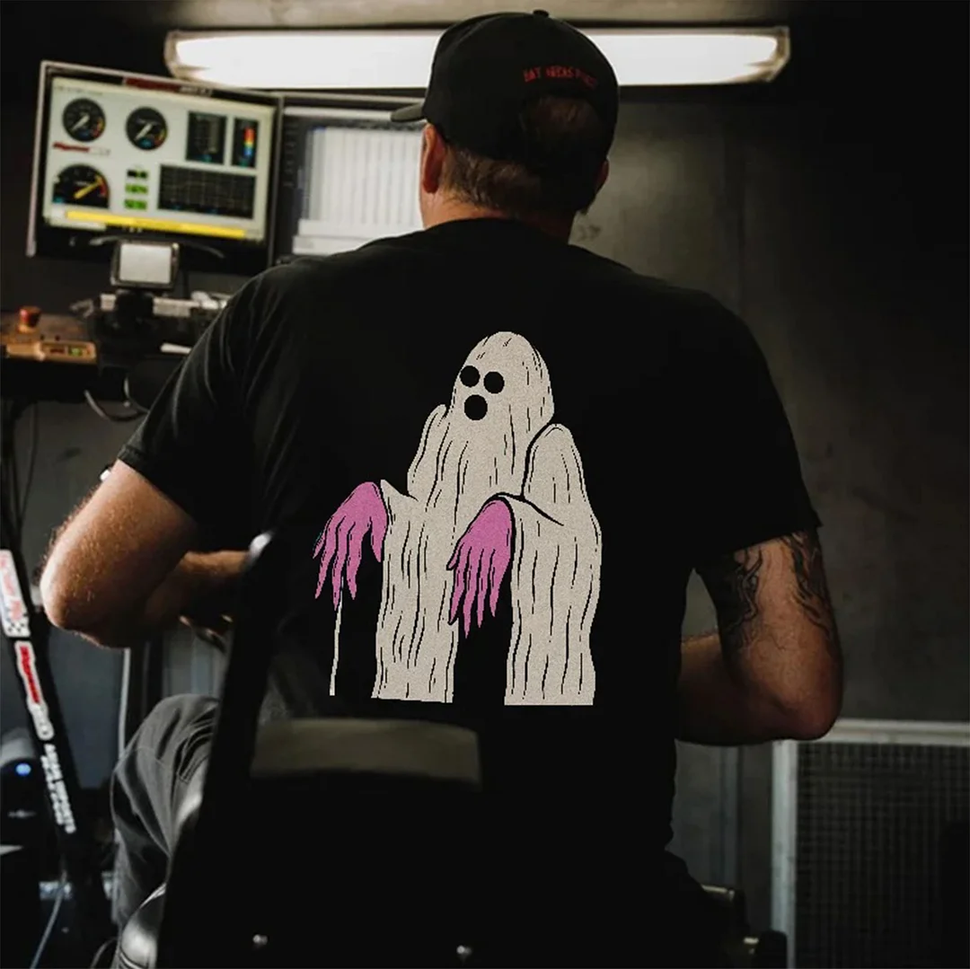 Ghost with Pink Hands Graphic Black Print T-shirt
