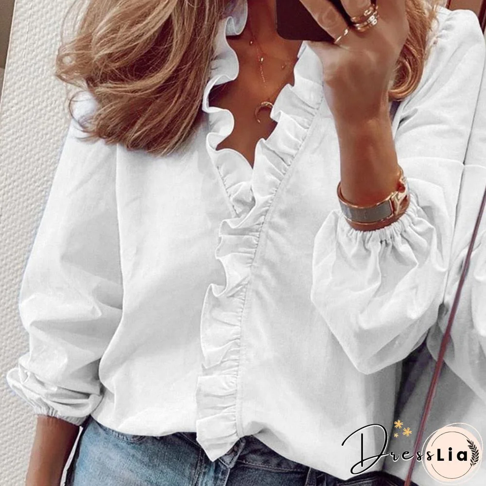 Back To School Outfit  Womens Tops And Blouses Elegant Long Sleeve White Ol Shirt Ladies Solid Color Chemise Femme Blusa Feminina Streetwear