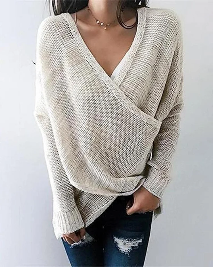 Solid Long Sleeve Casual Sweater P15179