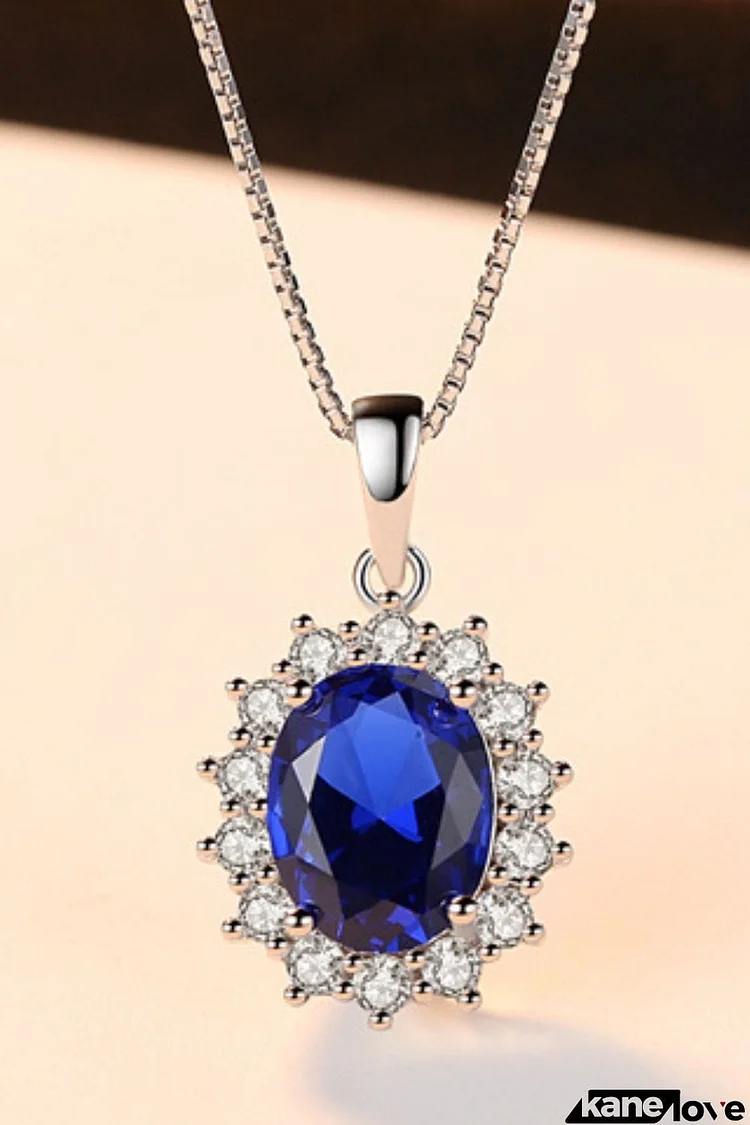 Synthetic Sapphire Pendant 925 Sterling Silver Necklace