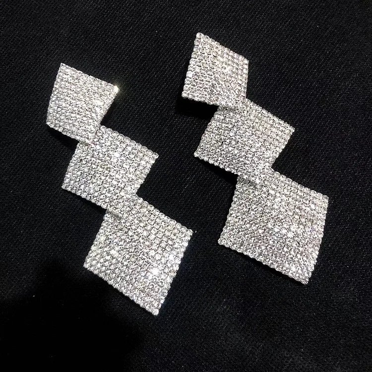 Geometric Layered Rhinestone Dangle Earrings