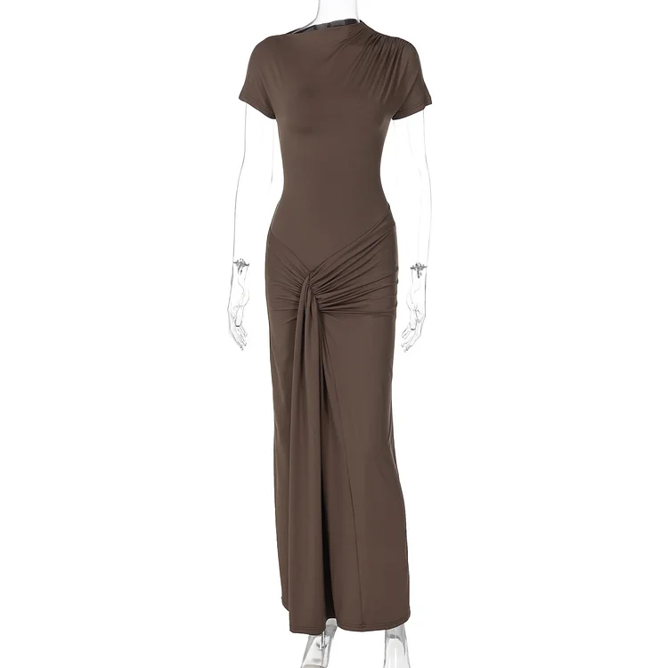 Elegant Slim Fit Pleated Lace-up Short Sleeve Dress