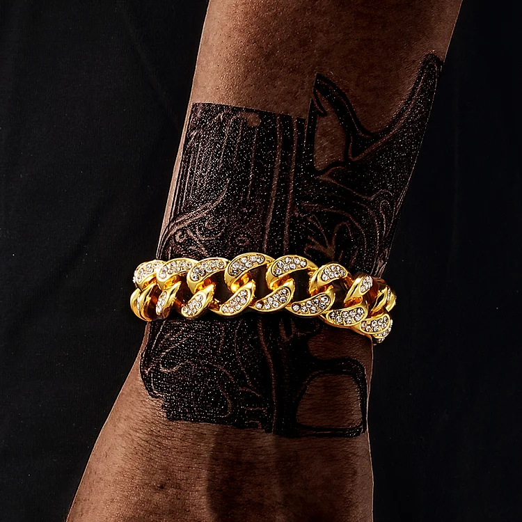 13MM Men's Chunky Iced Out Crystal Miami Cuban Link Bracelet-VESSFUL
