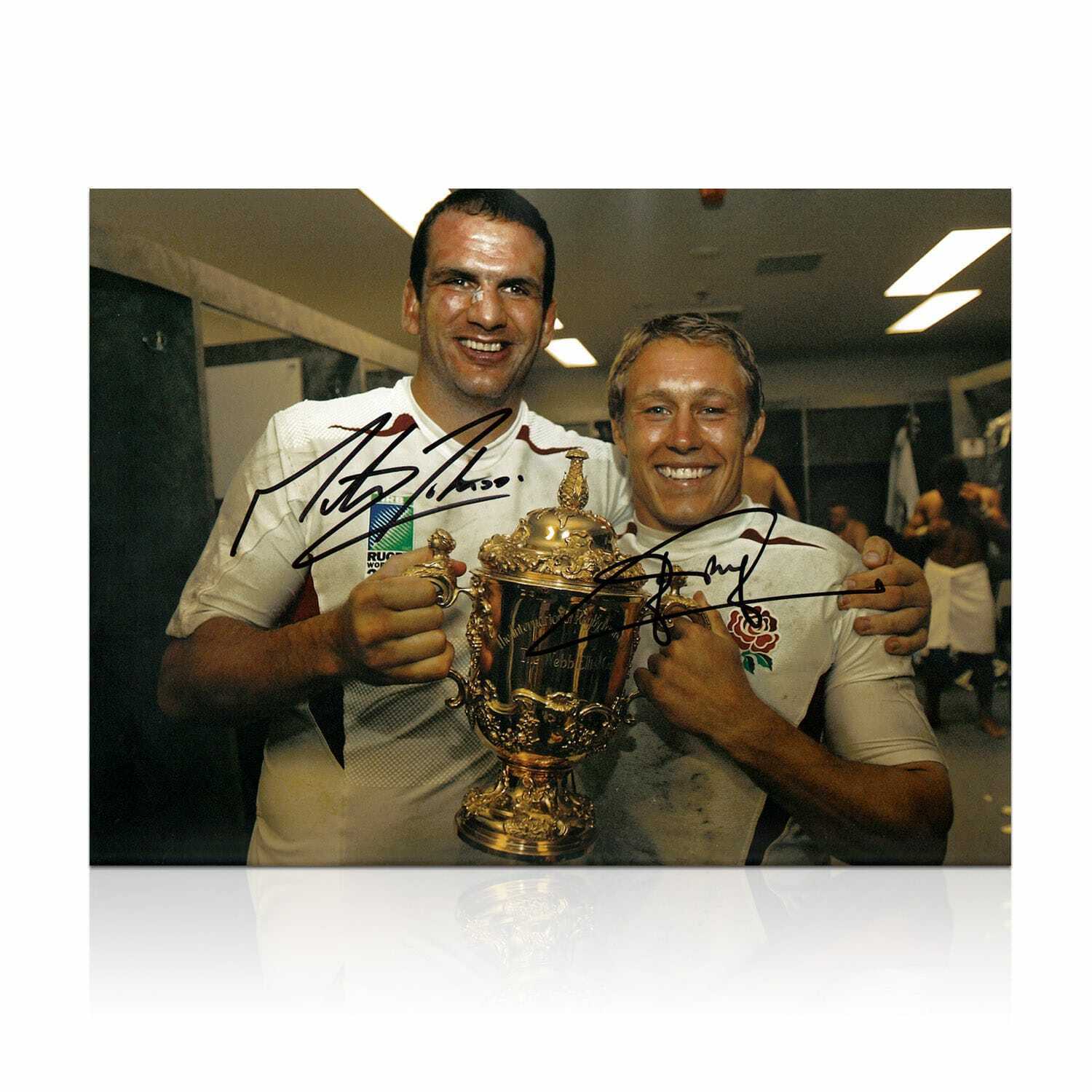 Jonny Wilkinson And Martin Johnson Signed 2003 Rugby World Cup Photo Poster painting