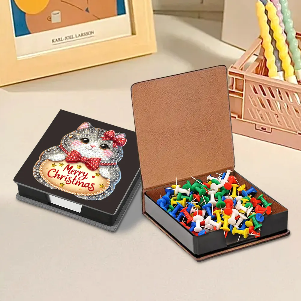 5D DIY PU Diamond Art Note Box with 160 Sheets Paper Memo Pad Holder Kit (Cat)