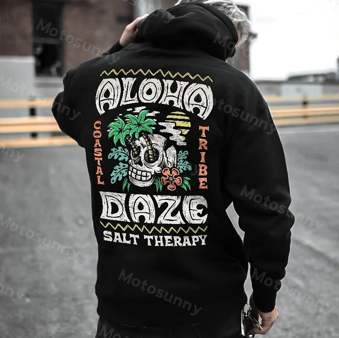 ALOHA DAZE Landscape in Skull'eyes Black Print Hoodie