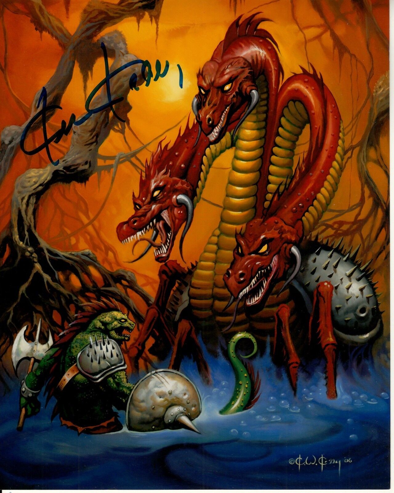 KEN KELLY hand-signed FANTASY ART 3-HEADED DRAGON 8x10 w/ uacc rd coa IN-PERSON