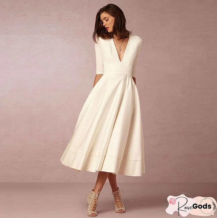 Regular Fit V Neck Long Sleeve Elegant Long Party Dress