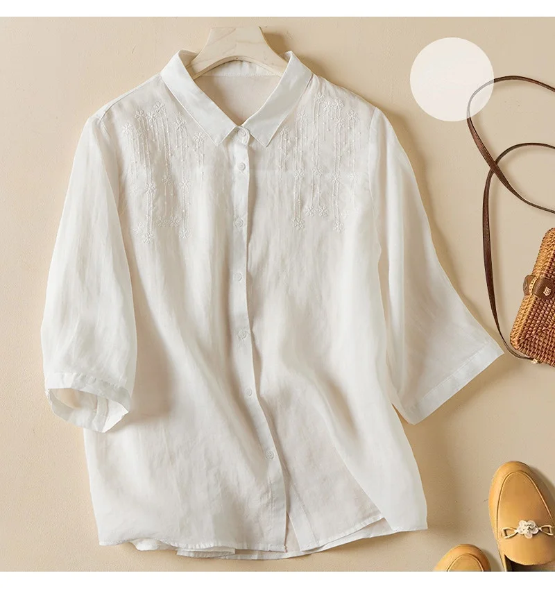 Women's Casual Cardigan POLO Neck 3/4 Sleeve Shirt