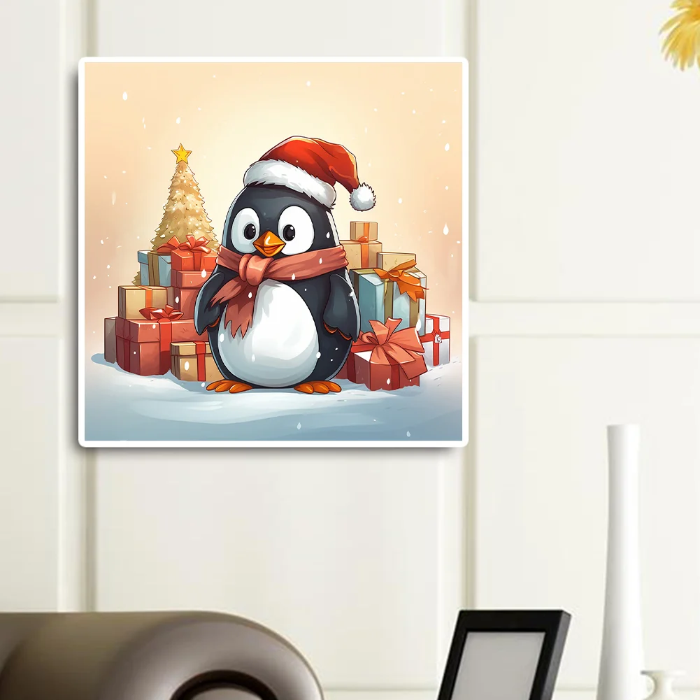 Full Round Diamond Painting 30*30cm - Penguin Giving Gifts