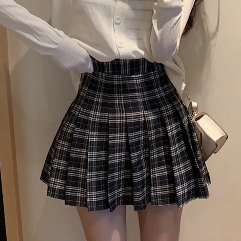 InsGoth Harajuku High Waist Mini Skirts Women Gothic Punk Plaid Print Pleated Sexy Skirts Summer Hot Sale Cargo College Skirts
