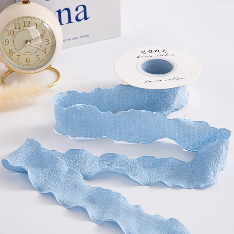 Ruffled Pleated Fishtail Yarn 2.5 Wide Ribbon Flower Packaging Ribbon Macaron Floral Snow Yarn Linen Diy