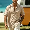Men's Vacation Cotton-Linen Short-Sleeve Shirt With Chest Pocket by Inlyline