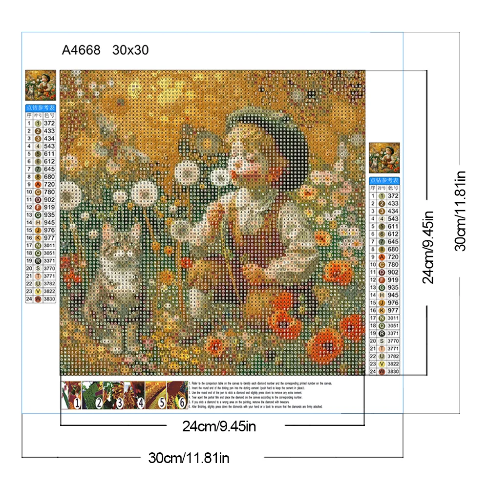 Full Round Diamond Painting 30*30cm - Child, Kitten And Dandelions