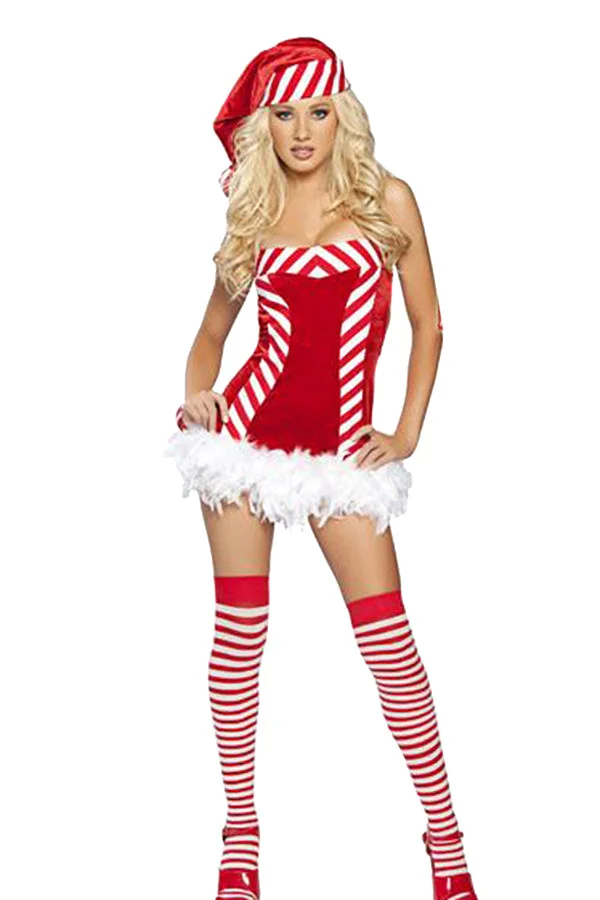 Sexy Strapless Backless Mini Santa Costume Dress Red-elleschic