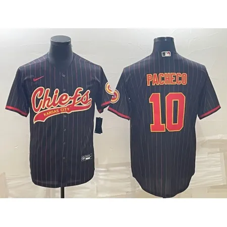 Men's Kansas City Chiefs #10 Isiah Pacheco Black With Patch Cool Base Stitched Baseball Jersey 2YX7