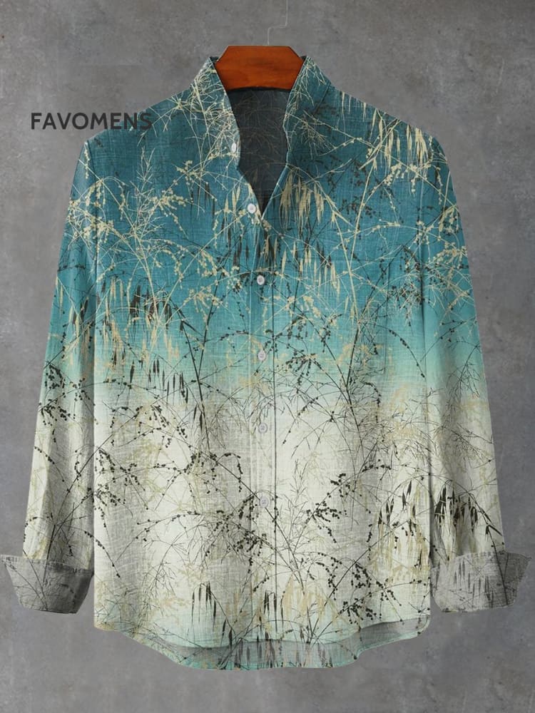 Night Bamboo Forest Art Print 100% Cotton Long Sleeve Shirt Multicolor / S