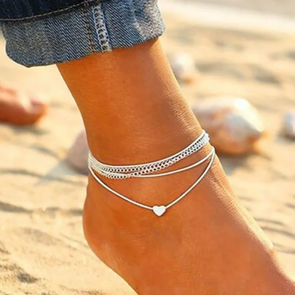 Wearshes Bohemian Heart Double Chain Anklet