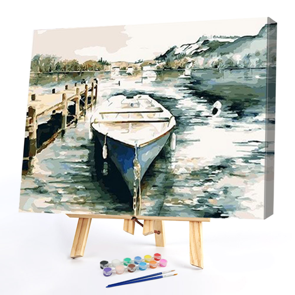 

50*40CM - Paint By Numbers - Harbor Wood Boat, 501 Original