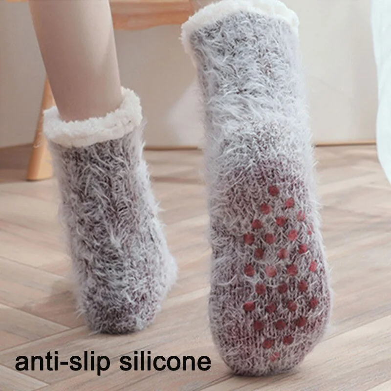 2PCS Warm Floor Socks Women Winter Socks Thick Plush Non-slip Female Sleeping Home Sox Christmas Gifts Harajuku Design for Girls