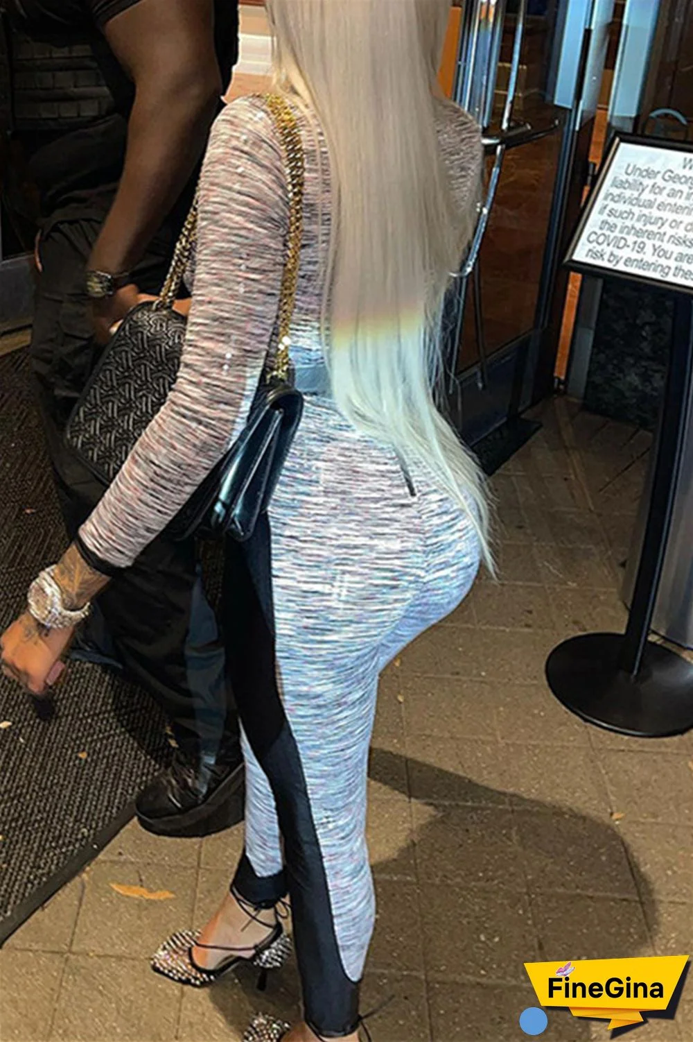 Grey Sexy Casual Patchwork Hollowed Out O Neck Long Sleeve Two Pieces