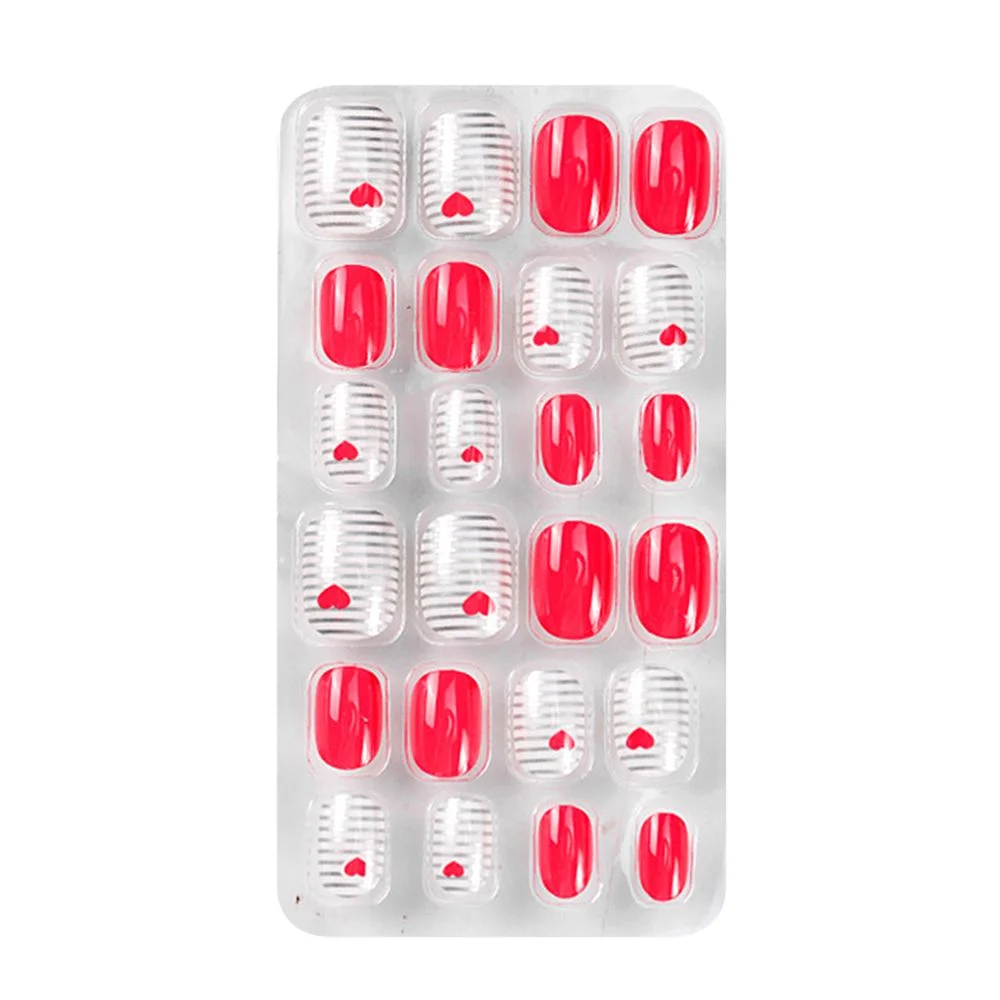 24Pcs/box Kids False Nails Press On Nail Cartoon Full Cover Fake Nails Snowflake Design Manicure Tips Nail Art for Children