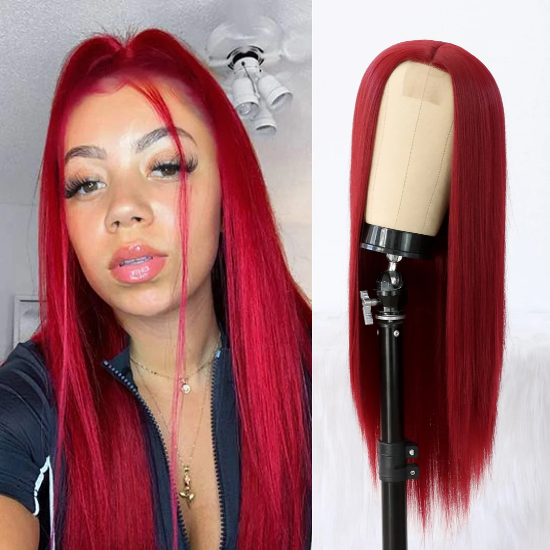 Jewtribute Hair®|Red Lace Wig Long Straight Synthetic Wig for Women 
